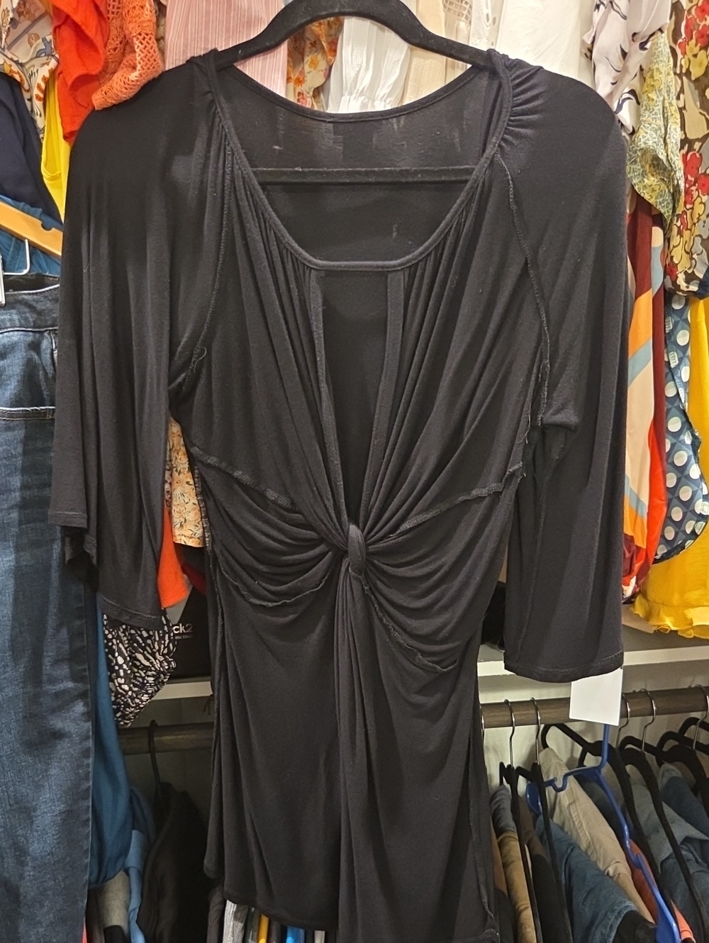 Women's Black Knot-Front Twist Top